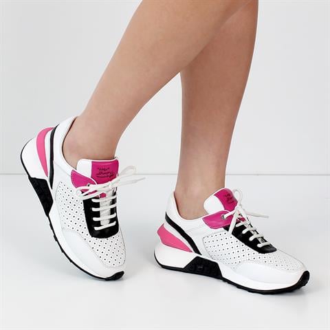 Kadın Beyaz Bağcıklı Kalın Tabanlı Deri Sneaker