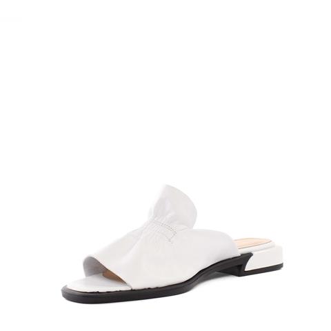 Kadın Beyaz Önü Büzgülü Deri Terlik