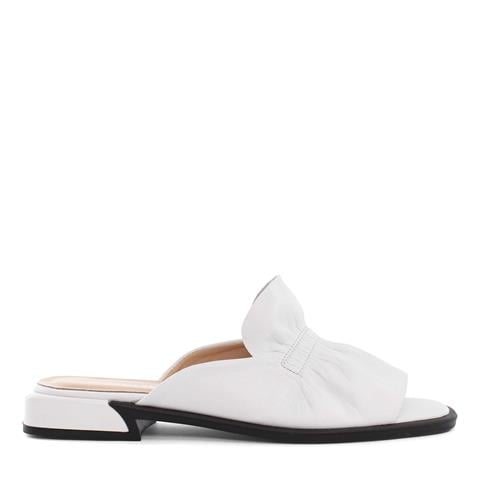 Kadın Beyaz Önü Büzgülü Deri Terlik