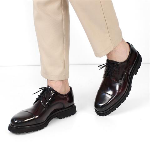 Erkek Bordo Bağcıklı Kalın Tabanlı Açma Deri Günlük Ayakkabı