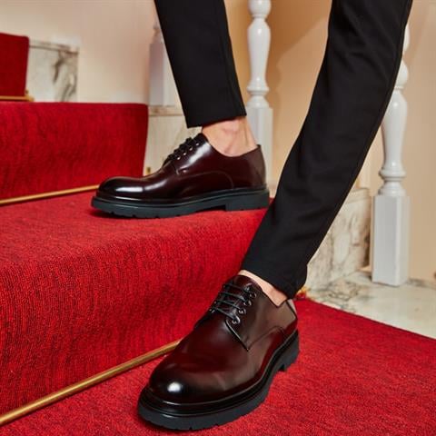 Erkek Bordo Bağcıklı Açma Deri Günlük Ayakkabı