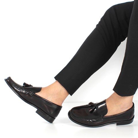 Erkek Bordo Kösele Taban Açma Deri Loafer