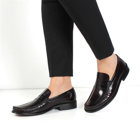 Erkek Bordo Kösele Taban Açma Deri Loafer