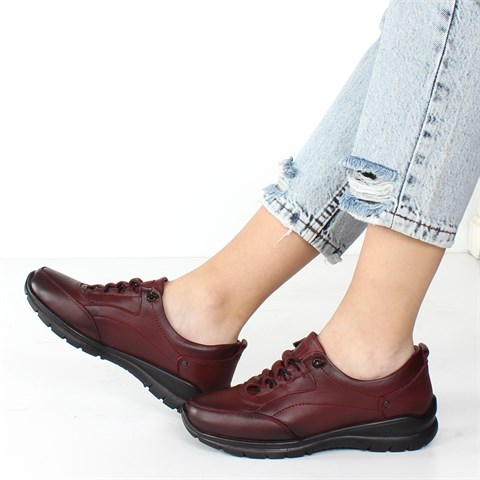 Kadın Bordo Bağcıklı Deri Ayakkabı