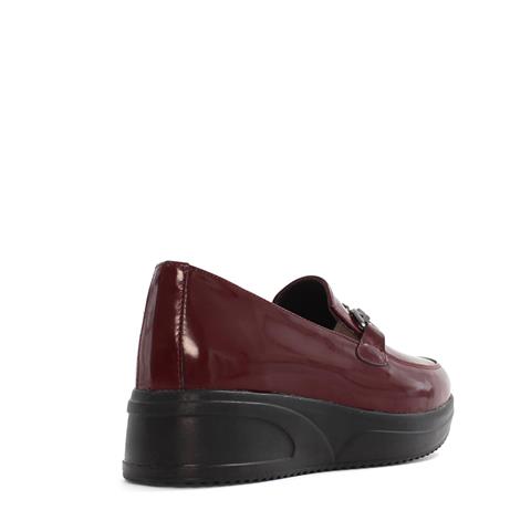 Kadın Bordo Tokalı Dolgu Topuklu Rugan Deri Loafer