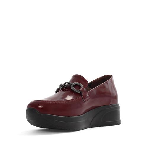 Kadın Bordo Tokalı Dolgu Topuklu Rugan Deri Loafer