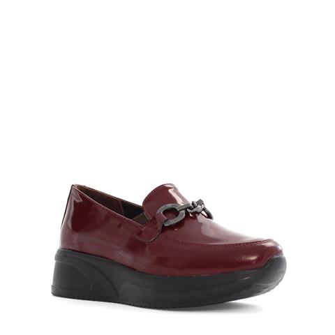 Kadın Bordo Tokalı Dolgu Topuklu Rugan Deri Loafer