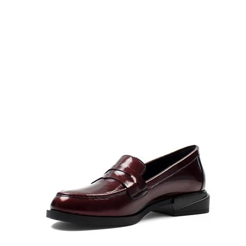 Kadın Bordo Kalın Topuklu Rugan Deri Loafer
