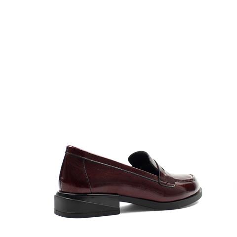Kadın Bordo Kalın Topuklu Rugan Deri Loafer