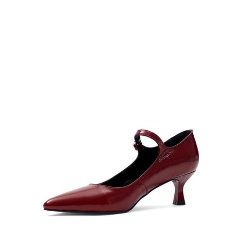 Kadın Bordo İnce Topuklu Rugan Deri Klasik Ayakkabı