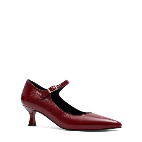 Kadın Bordo İnce Topuklu Rugan Deri Klasik Ayakkabı