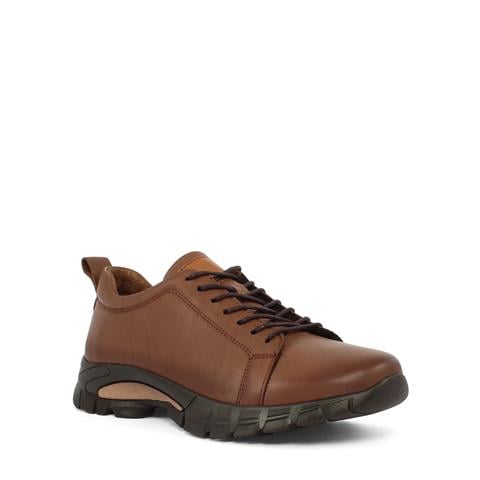 Kadın Ceviz Bağcıklı Kalın Tabanlı Deri Ayakkabı