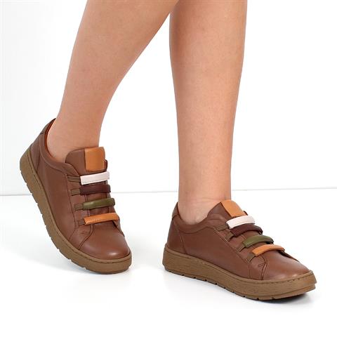 Kadın Ceviz Bağcıklı Kalın Tabanlı Deri Ayakkabı