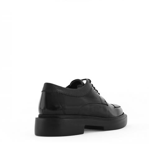 Erkek Siyah Bağcıklı Kalın Tabanlı Açma Deri Günlük Ayakkabı