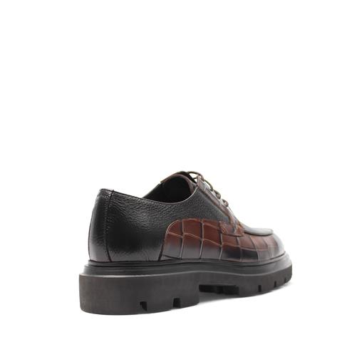 Erkek Kahverengi Bağcıklı Kalın Tabanlı Kroko Deri Günlük Ayakkabı