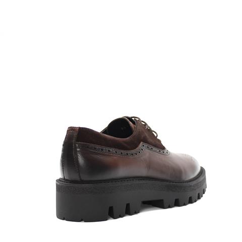 Erkek Kahverengi Bağcıklı Kalın Tabanlı Deri Günlük Ayakkabı