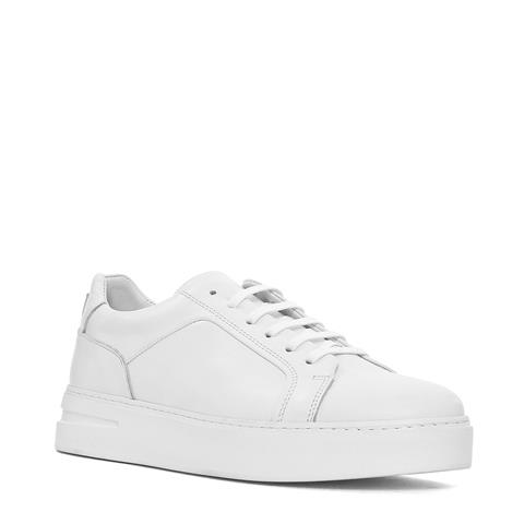 Erkek Beyaz Bağcıklı Kalın Tabanlı Deri Sneaker