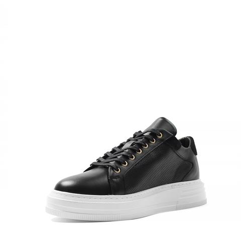 Erkek Siyah Bağcıklı Kalın Tabanlı Deri Sneaker