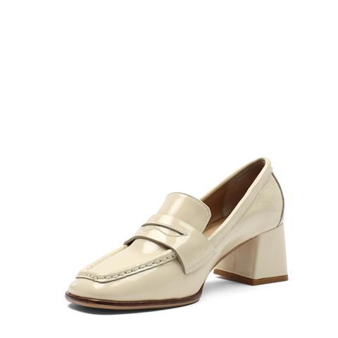 Kadın Bej Kalın Topuklu Rugan Deri Klasik Ayakkabı