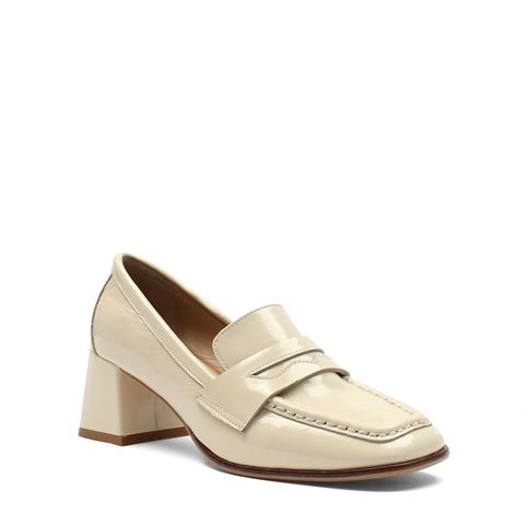 Kadın Bej Kalın Topuklu Rugan Deri Klasik Ayakkabı