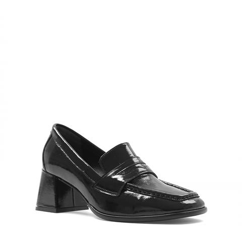 Kadın Siyah Kalın Topuklu Rugan Deri Klasik Ayakkabı