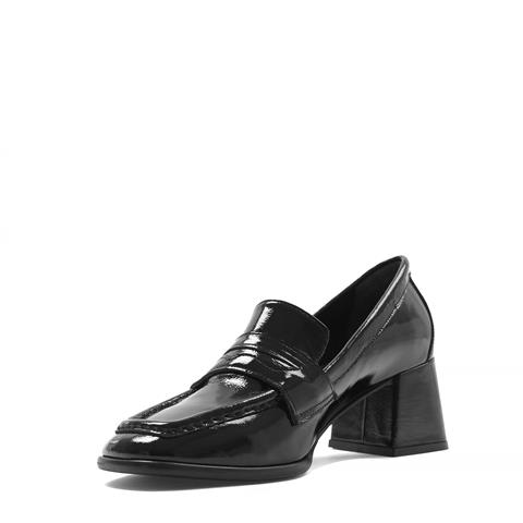 Kadın Siyah Kalın Topuklu Rugan Deri Klasik Ayakkabı