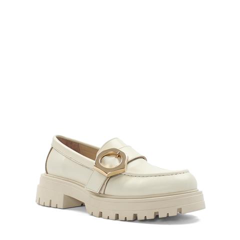 Kadın Bej Tokalı Deri Loafer