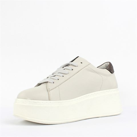 Kadın Gri Bağcıklı Kalın Tabanlı Deri Sneaker