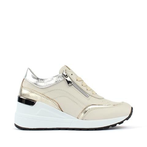 Kadın Bej Bağcıklı Parlak Deri Sneaker