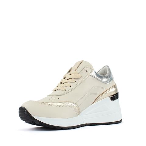 Kadın Bej Bağcıklı Parlak Deri Sneaker