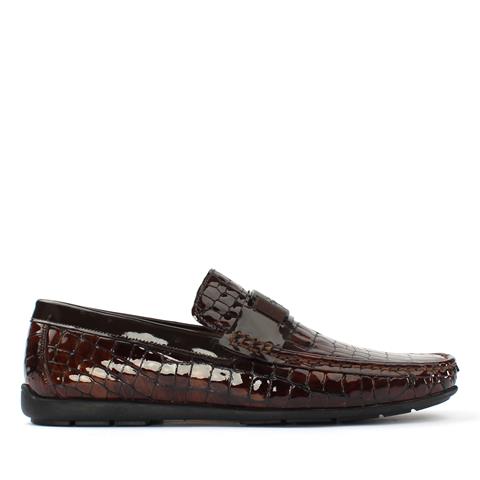 Erkek Kahverengi Kroko Rugan Deri Loafer