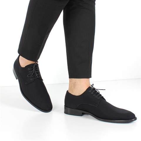 Erkek Siyah Bağcıklı Saten Klasik Ayakkabı