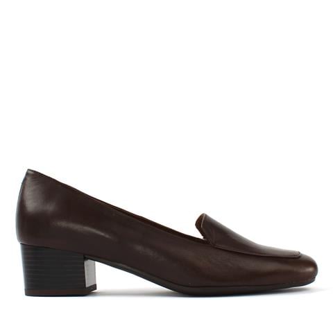 Kadın Kahverengi Kalın Topuklu Deri Klasik Ayakkabı