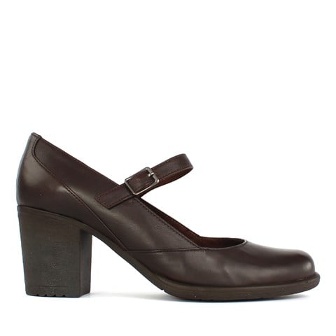 Kadın Kahverengi Bilekten Bantlı Deri Klasik Ayakkabı