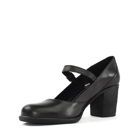 Kadın Siyah Bilekten Bantlı Deri Klasik Ayakkabı