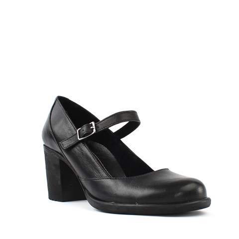 Kadın Siyah Bilekten Bantlı Deri Klasik Ayakkabı