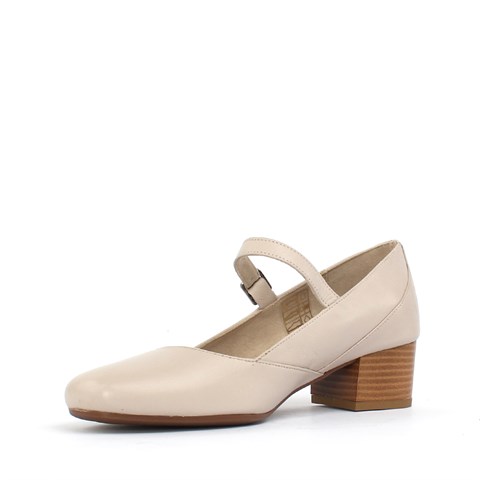 Kadın Bej Bilekten Bantlı Deri Klasik Ayakkabı
