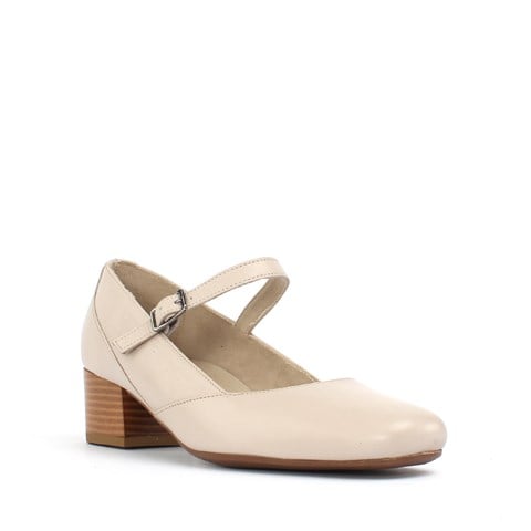 Kadın Bej Bilekten Bantlı Deri Klasik Ayakkabı