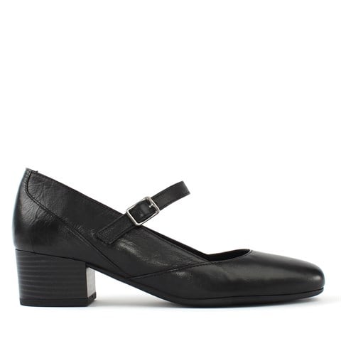 Kadın Siyah Bilekten Bantlı Deri Klasik Ayakkabı