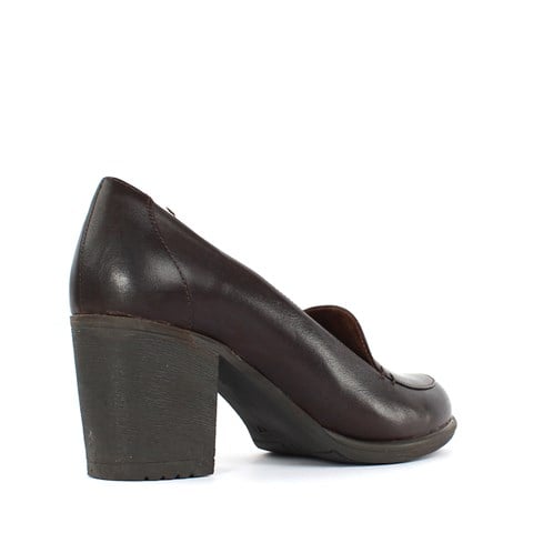 Kadın Kahverengi Kalın Topuklu Deri Klasik Ayakkabı