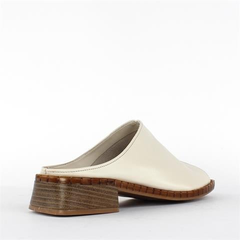 Kadın Bej Önü Açık Topuklu Deri Terlik