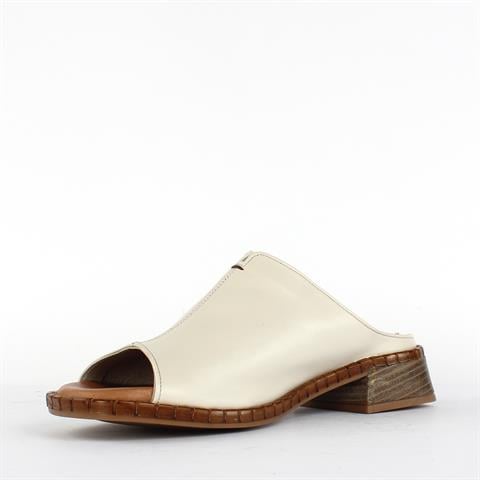 Kadın Bej Önü Açık Topuklu Deri Terlik