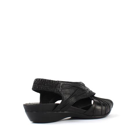 Kadın Siyah Arkası Lastikli Deri Sandalet