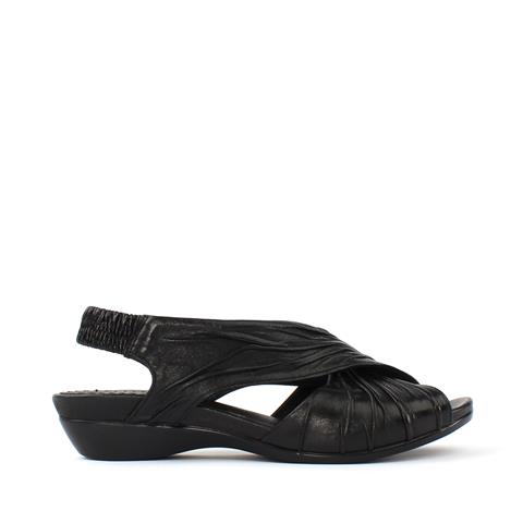 Kadın Siyah Arkası Lastikli Deri Sandalet