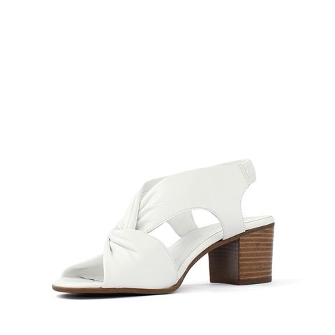 Kadın Beyaz Arkası Lastikli Topuklu Deri Sandalet