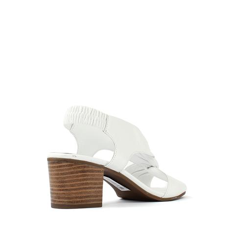 Kadın Beyaz Arkası Lastikli Topuklu Deri Sandalet