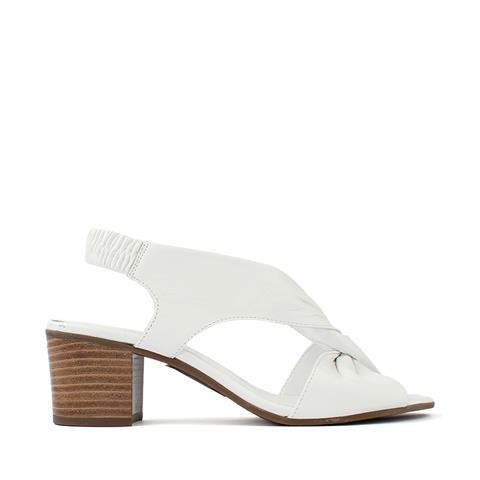 Kadın Beyaz Arkası Lastikli Topuklu Deri Sandalet