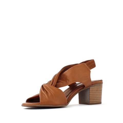 Kadın Taba Arkası Lastikli Topuklu Deri Sandalet