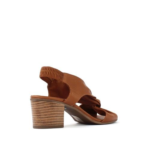 Kadın Taba Arkası Lastikli Topuklu Deri Sandalet