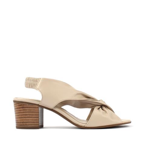 Kadın Vizon Arkası Lastikli Topuklu Deri Sandalet